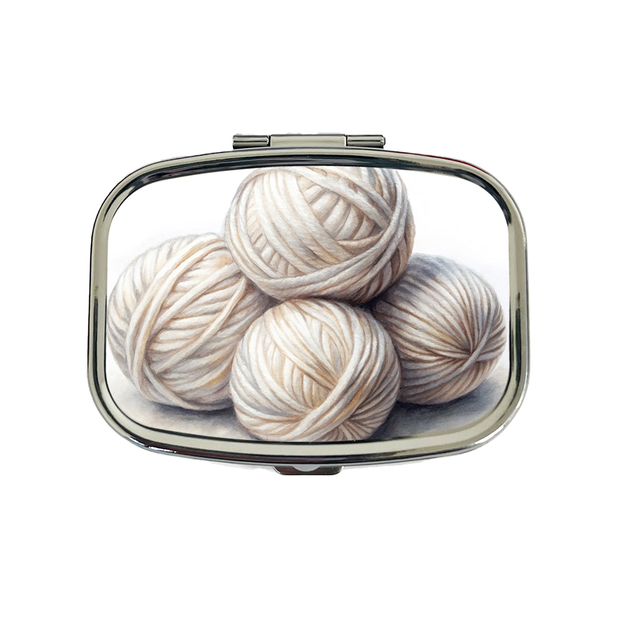 Balls Of White Yarn Knitting Crochet Watercolor Travel Pill Box Case