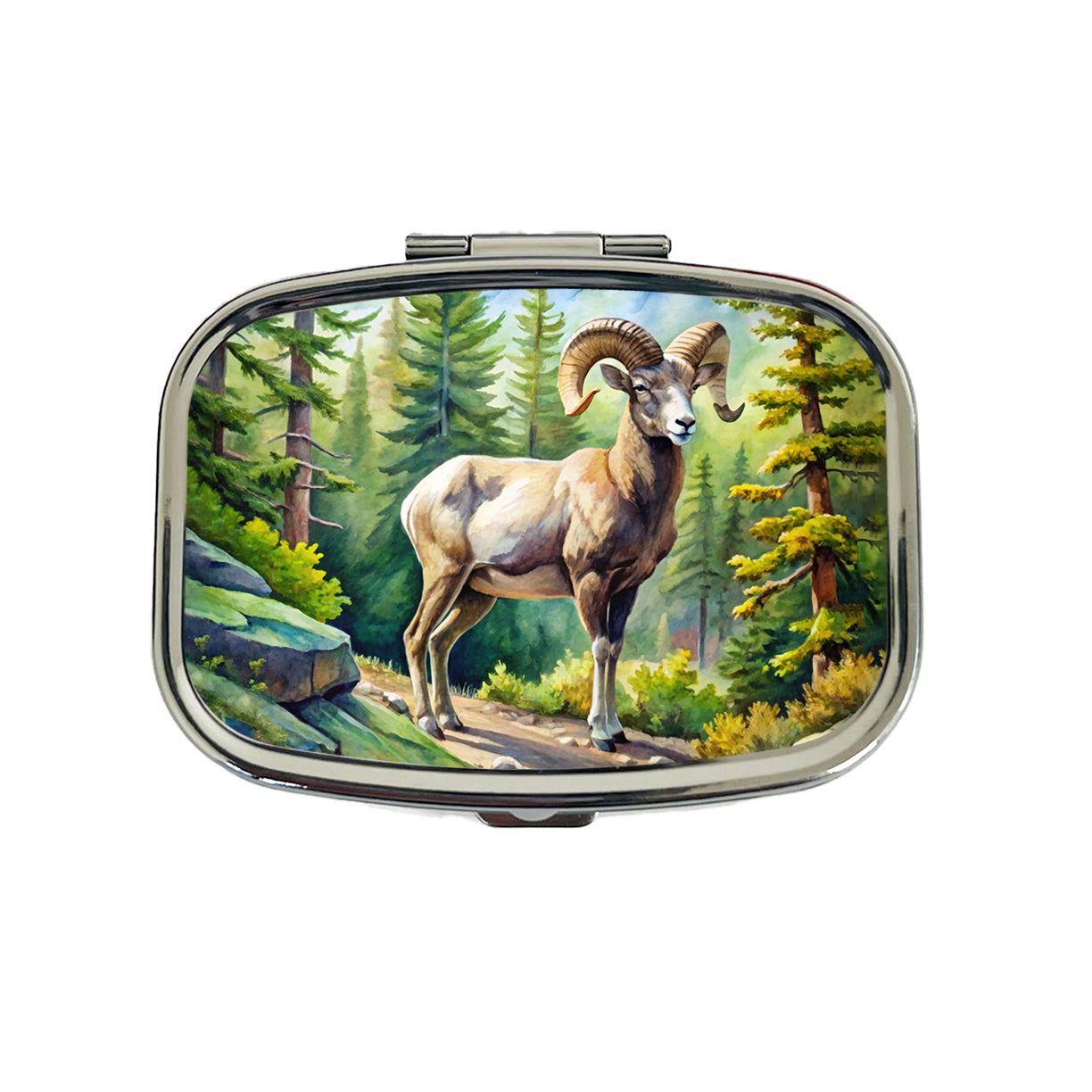 Bighorn Sheep In Forest Watercolor Travel Pill Box Case