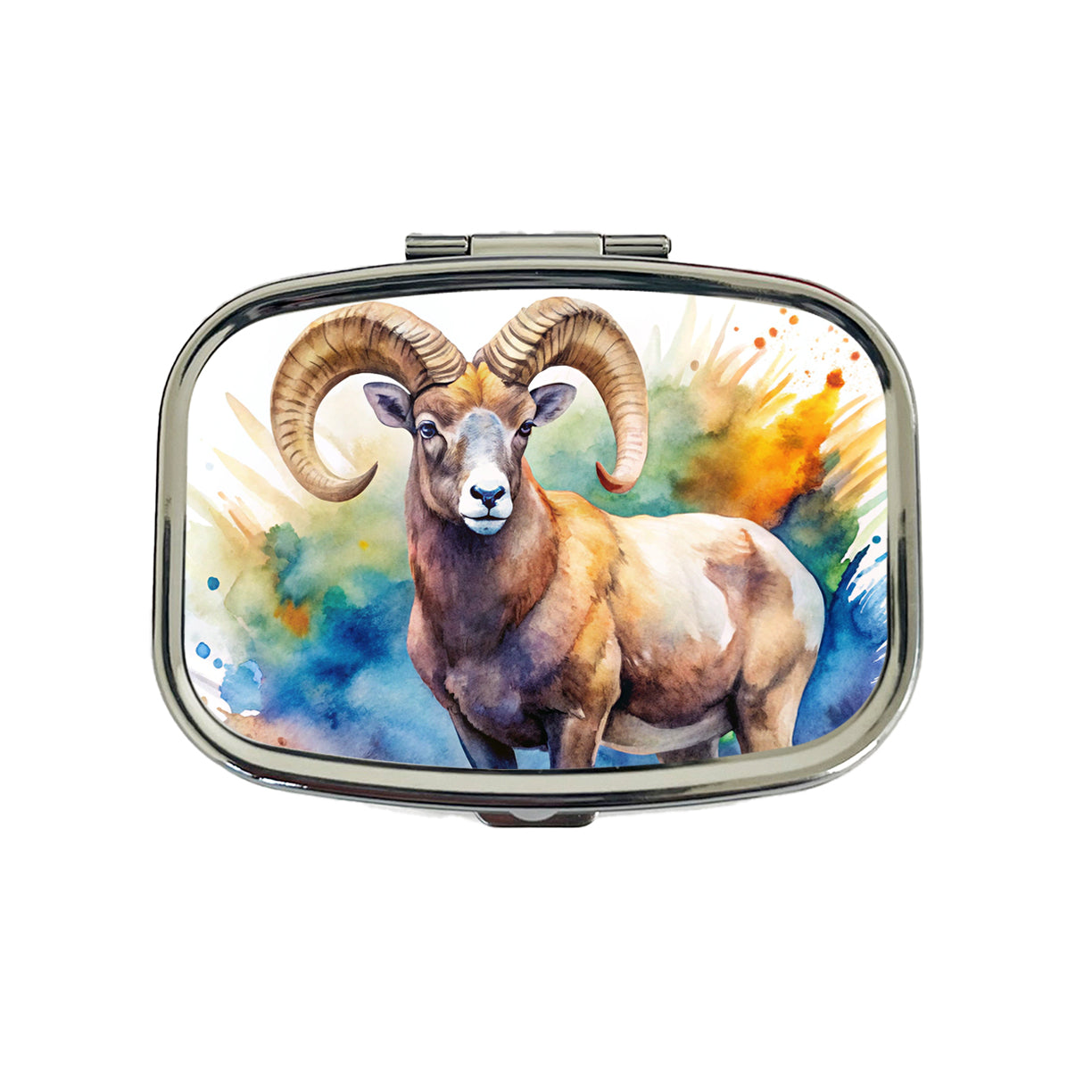 Bighorn Sheep Watercolor Design Travel Pill Box Case