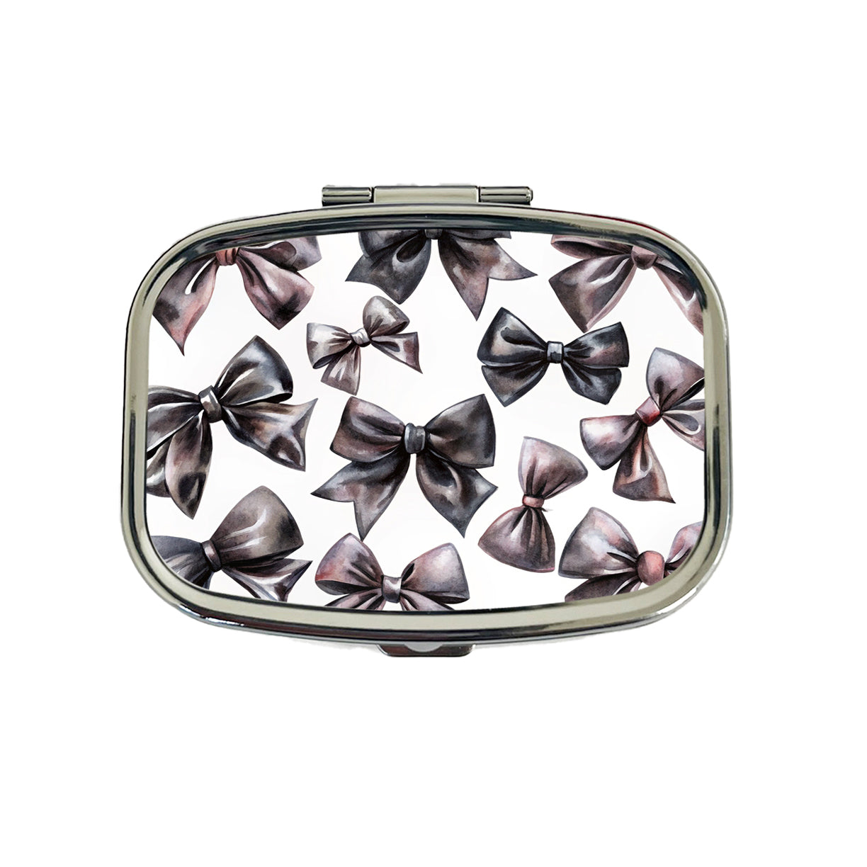 Black Scattered Coquette Bows Watercolor Travel Pill Box Case