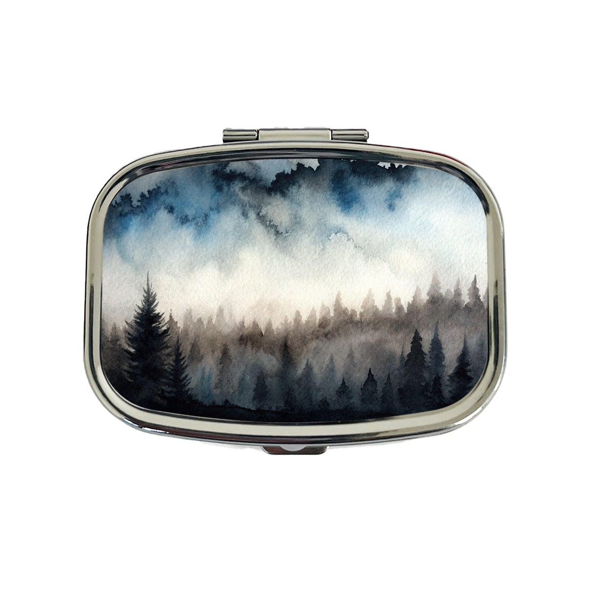 Black Shadow Forest Ombre Watercolor Travel Pill Box Case