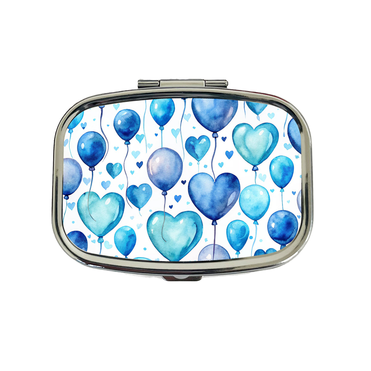 Blue Balloons Hearts Watercolor Birthday Travel Pill Box Case