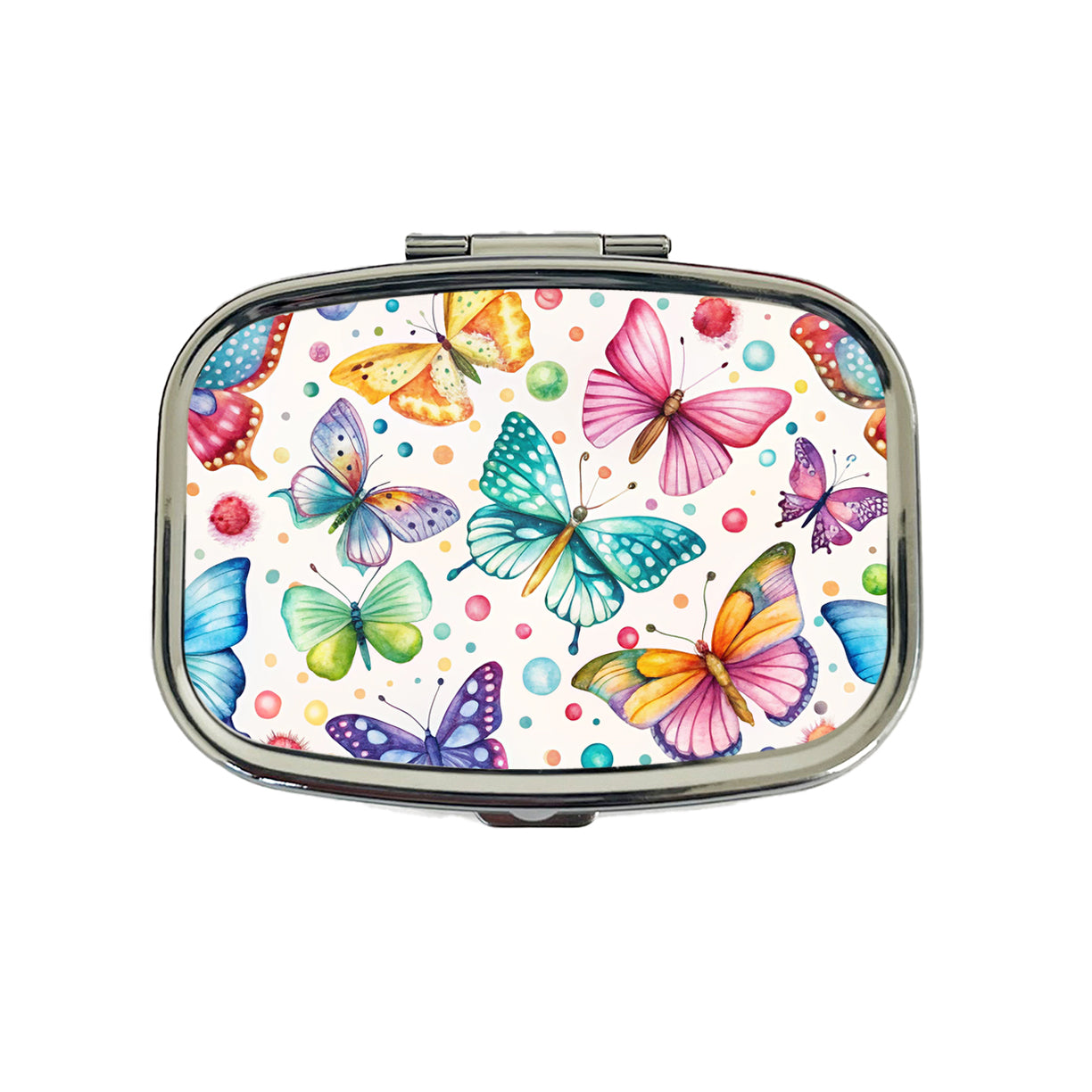 Butterflies Polka Dots Watercolor Travel Pill Box Case