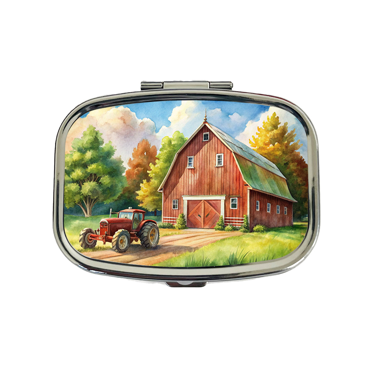 Classic Barn Tractor Watercolor Design Travel Pill Box Case