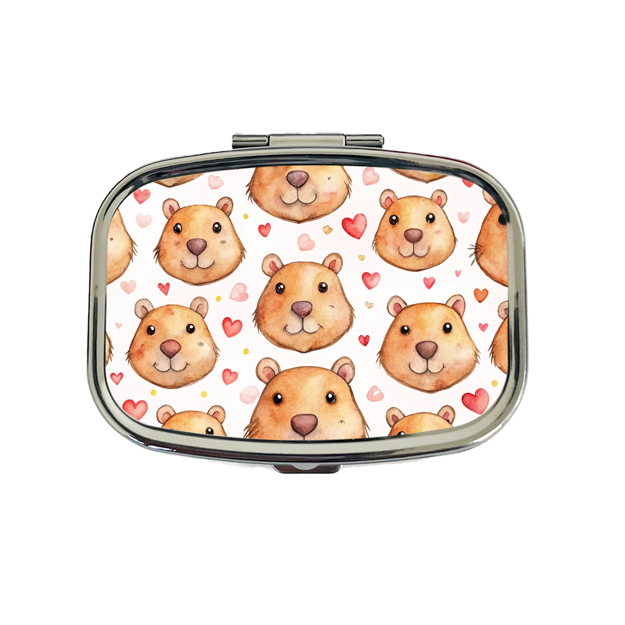 Cute Capybara Faces Hearts Travel Pill Box Case