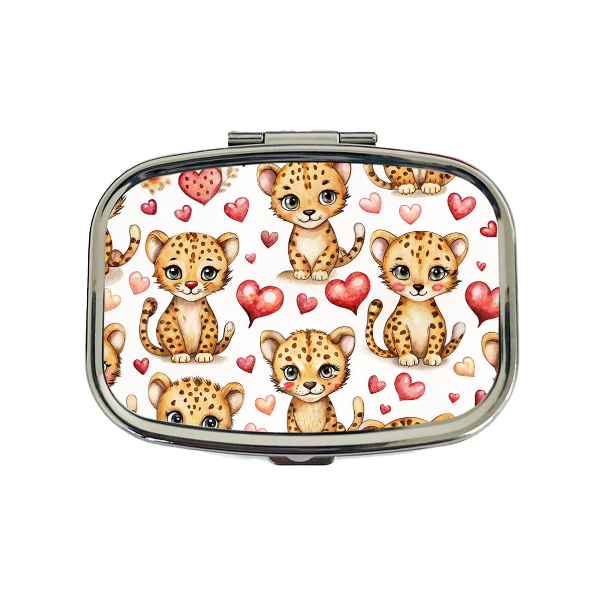 Cute Cheetahs Hearts Watercolor Travel Pill Box Case