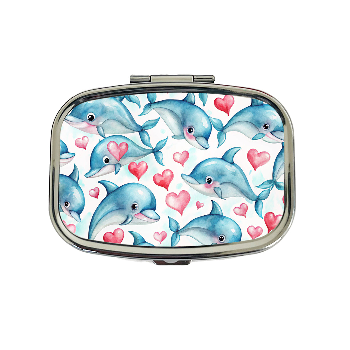 Cute Dolphin Faces Hearts Travel Pill Box Case