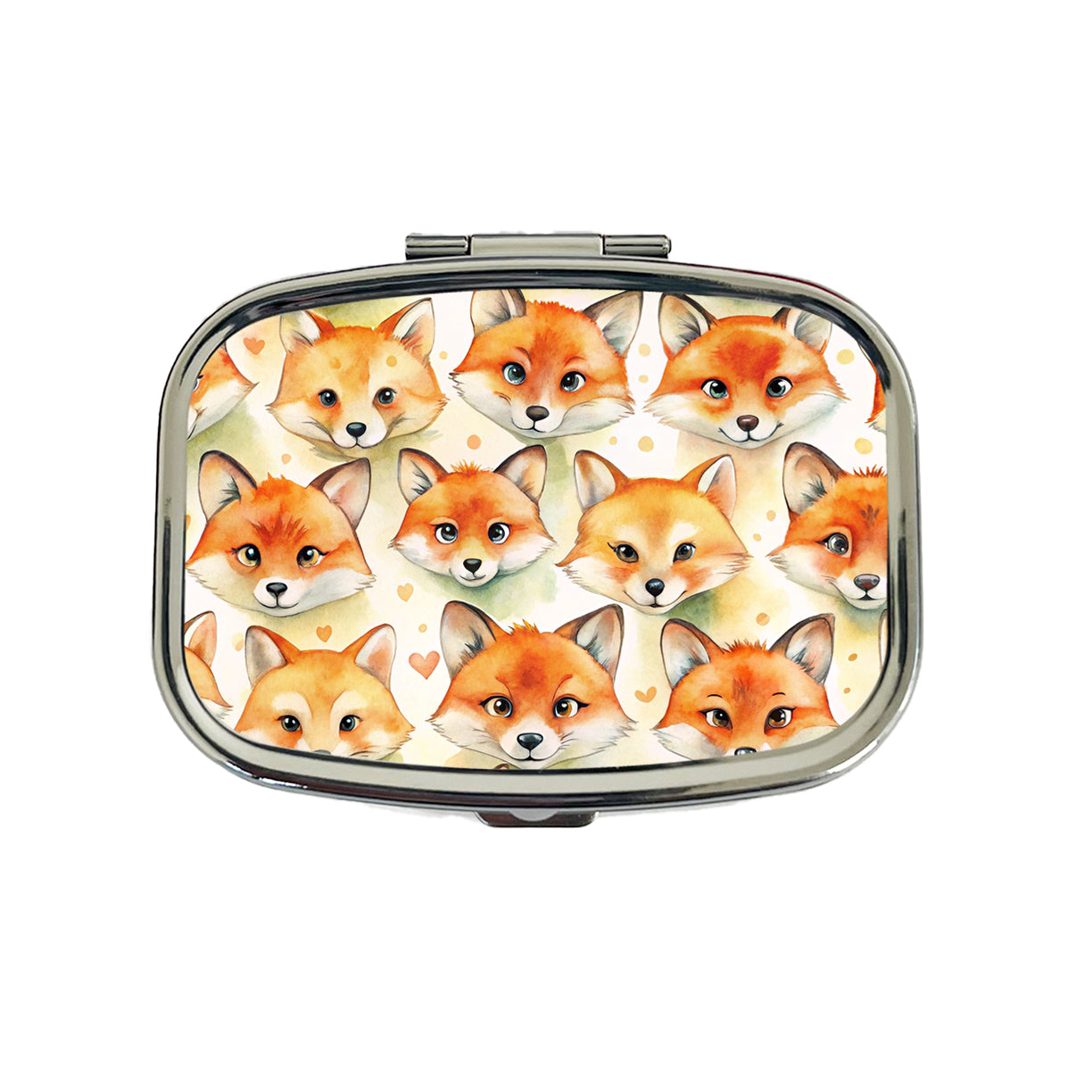 Cute Fox Faces Watercolor Travel Pill Box Case