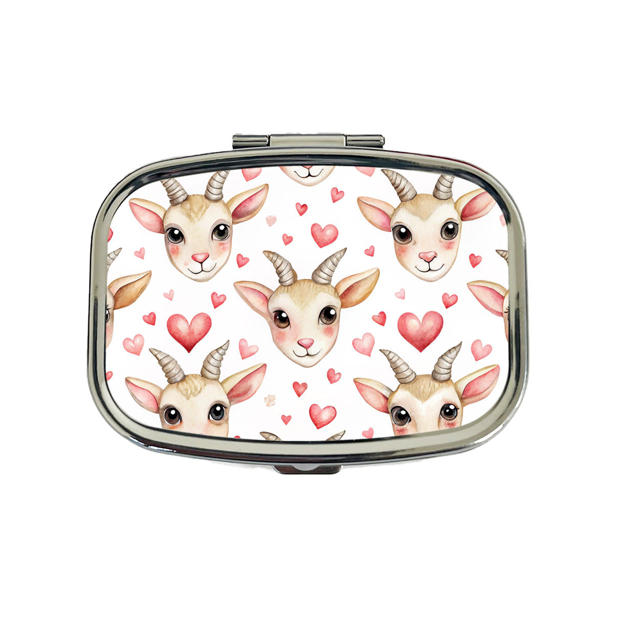 Cute Goat Faces Hearts Watercolor Travel Pill Box Case