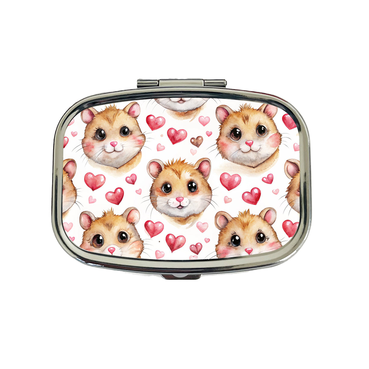 Cute Hamster Faces Hearts Travel Pill Box Case