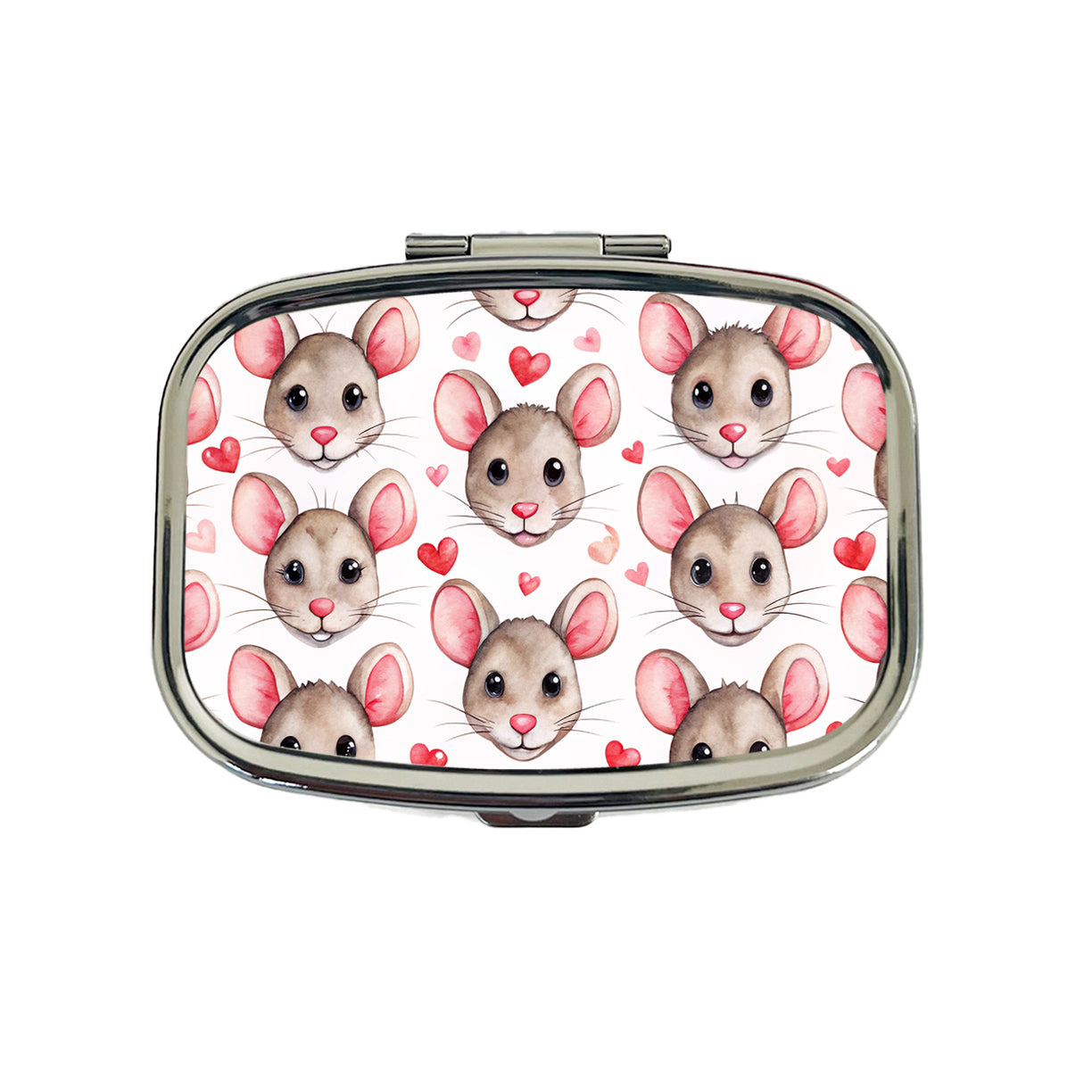 Cute Rat Faces Hearts Watercolor Travel Pill Box Case