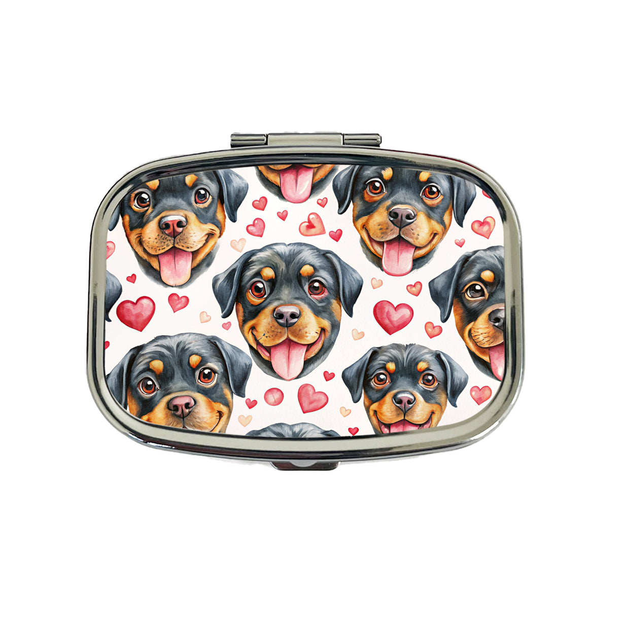 Cute Rottweiler Dog Faces Hearts Travel Pill Box Case