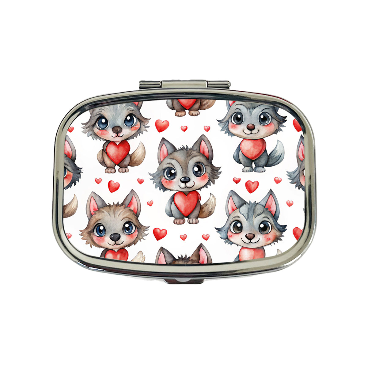 Cute Werewolves Hearts Watercolor Travel Pill Box Case