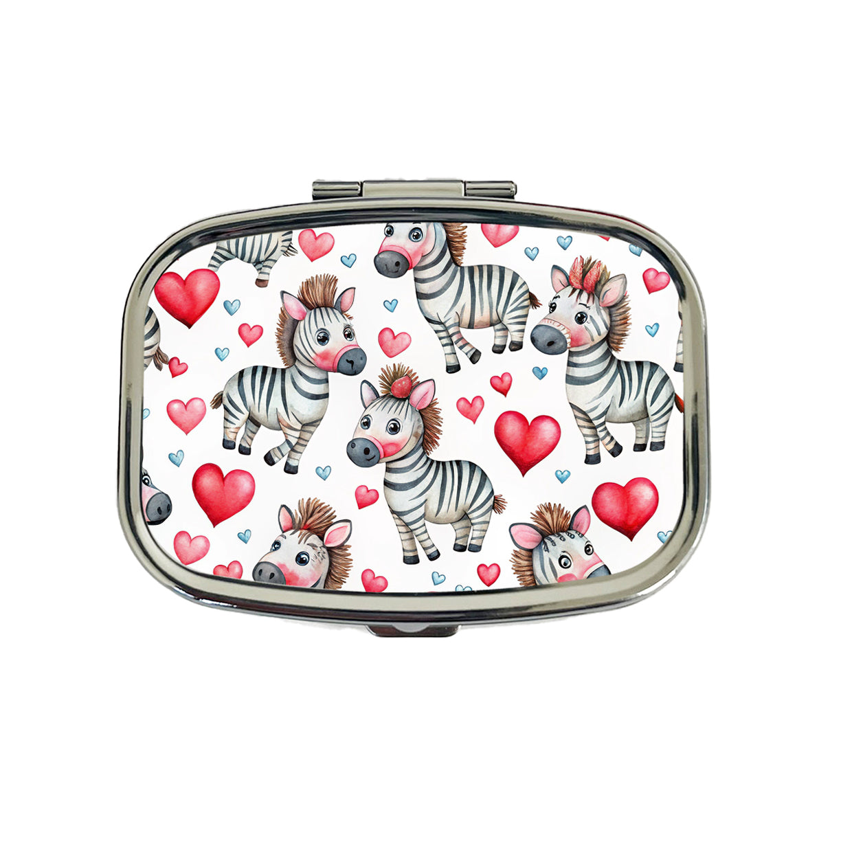 Cute Zebras Hearts Watercolor Travel Pill Box Case