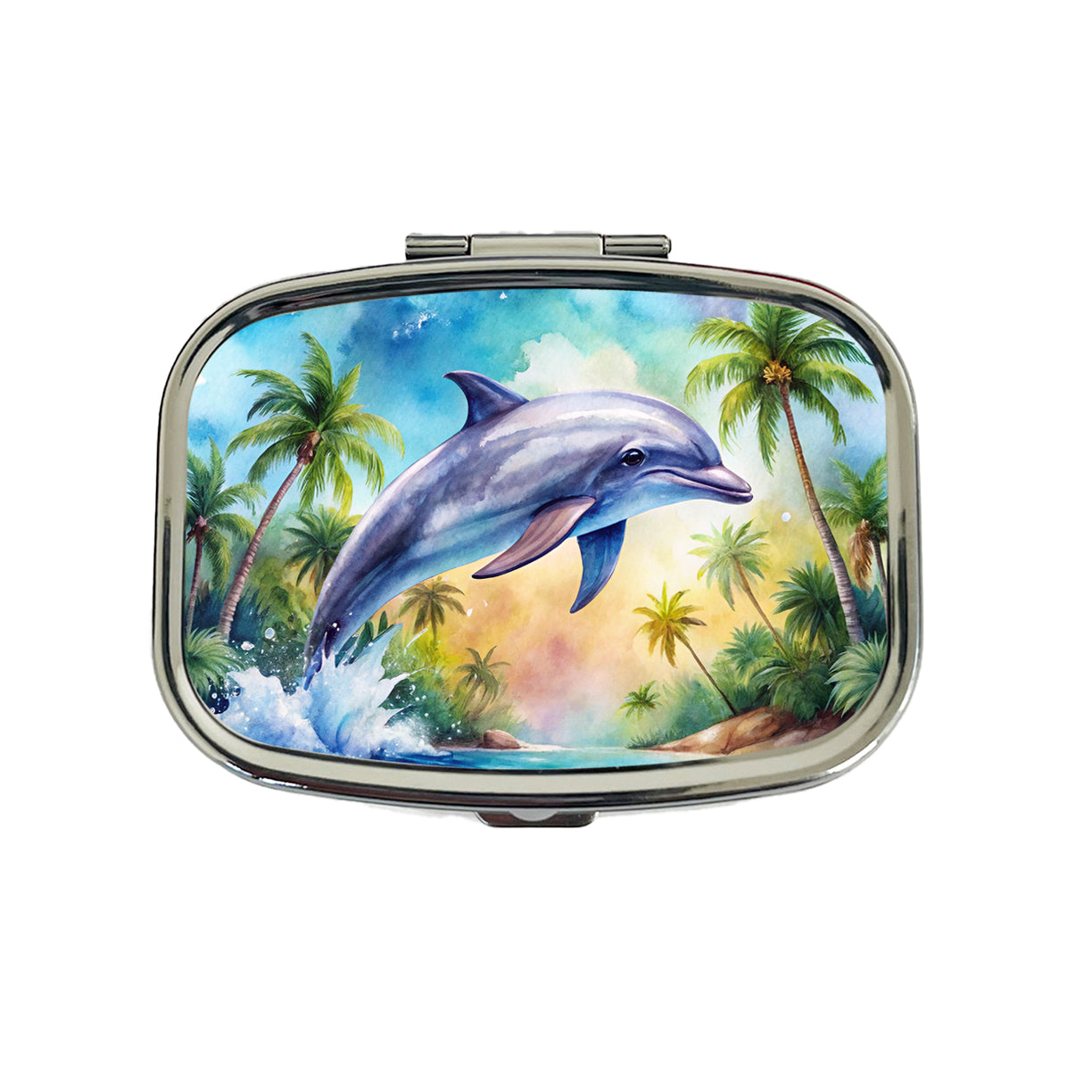 Dolphin Tropical Watercolor Design Travel Pill Box Case