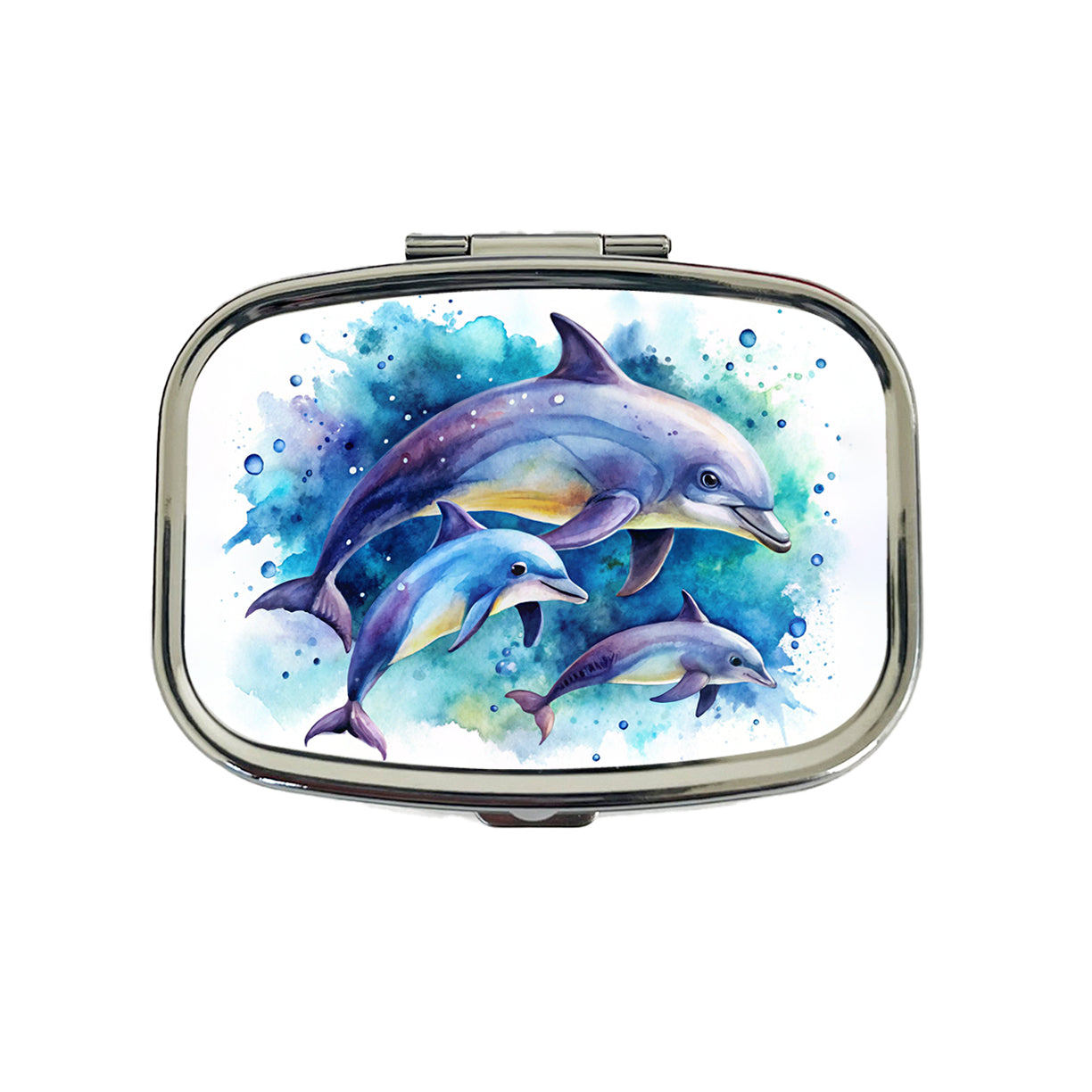 Dolphins Family Watercolor Design Travel Pill Box Case