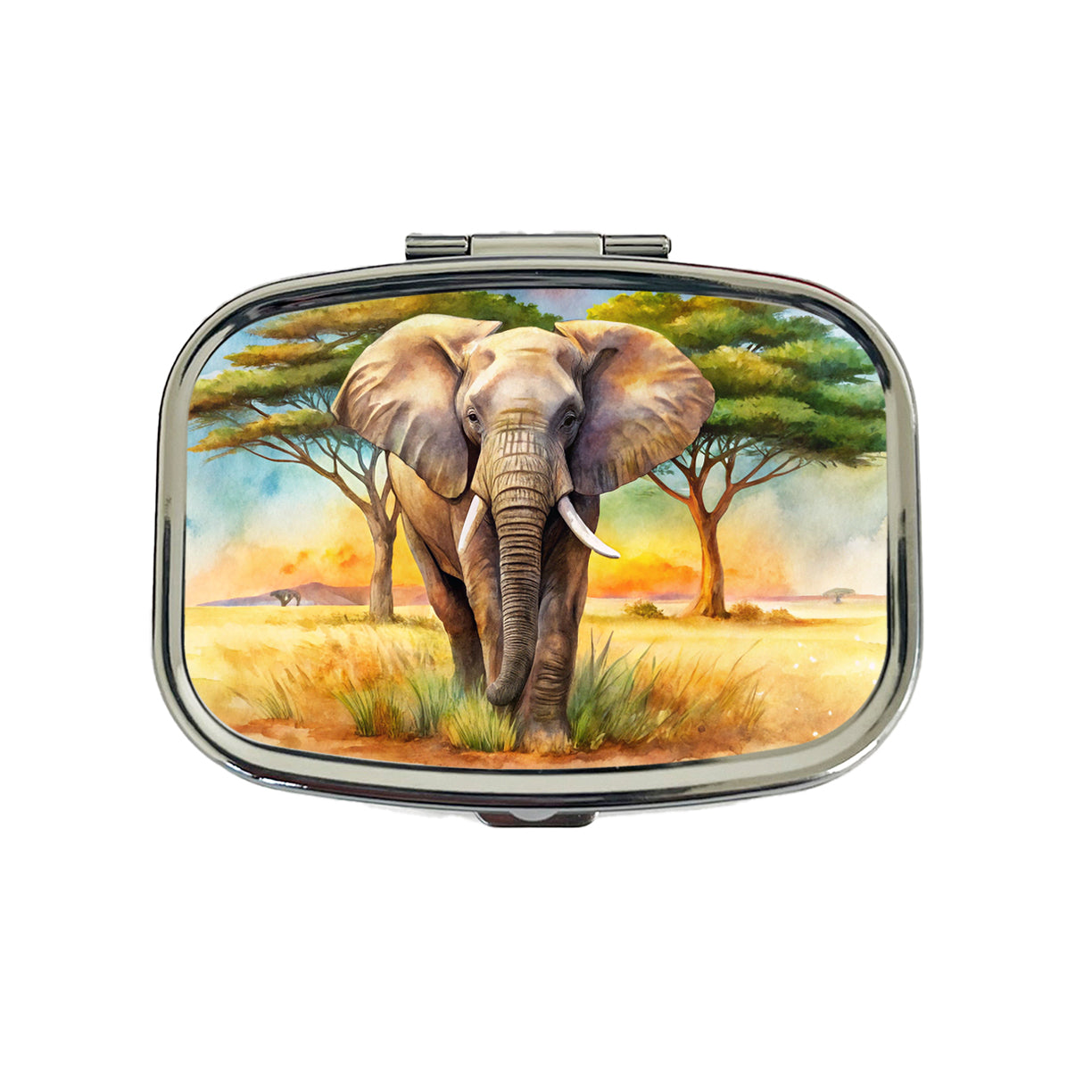Elephant African Plain Watercolor Design Travel Pill Box Case