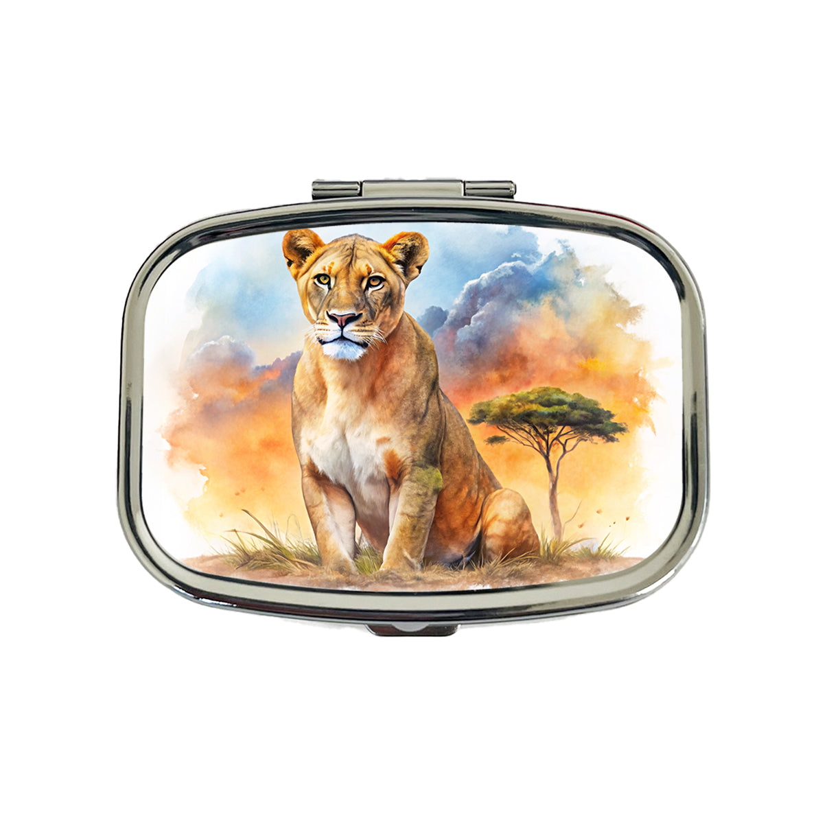 Female Lion African Plain Watercolor Design Travel Pill Box Case