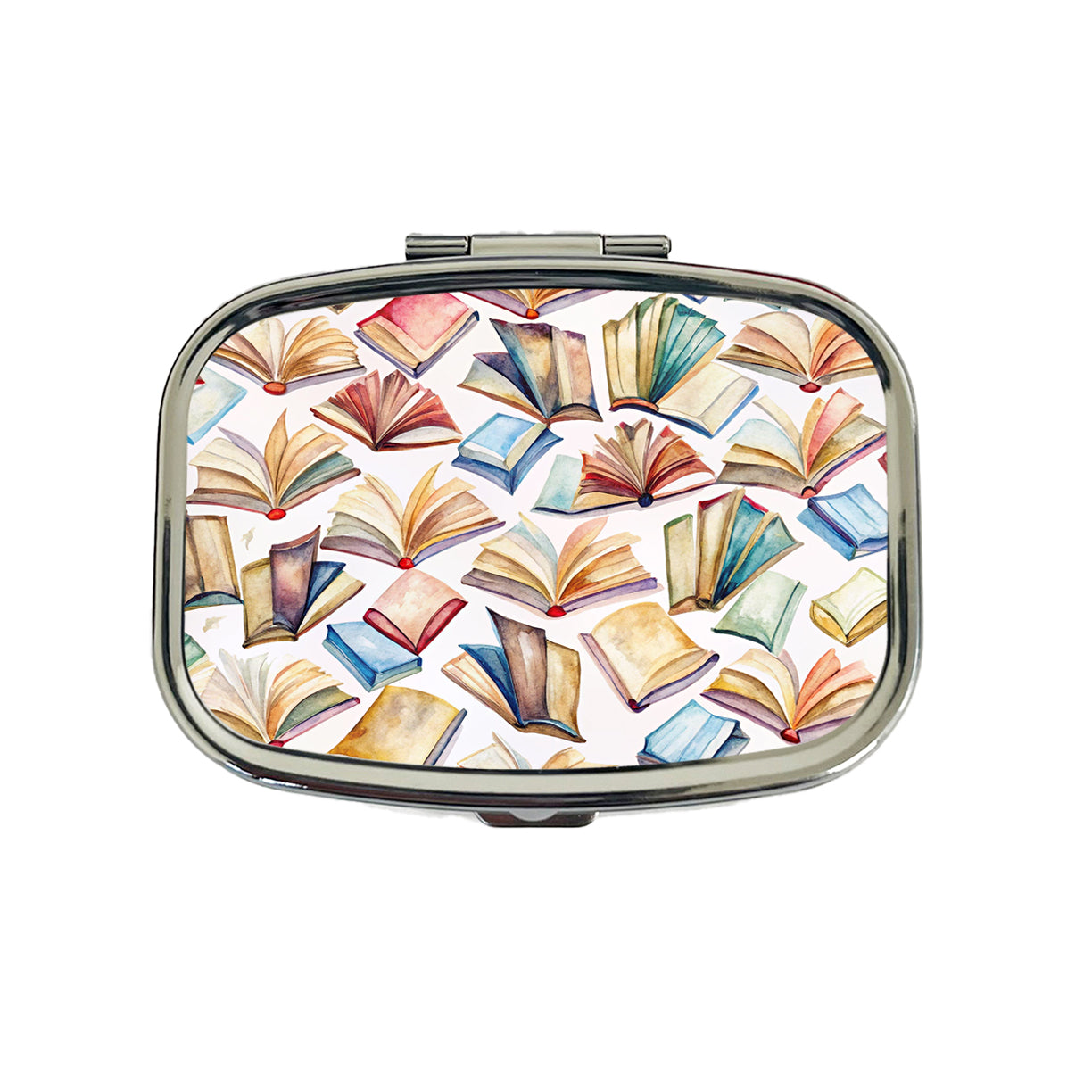 Open Books Watercolor Reader Reading Travel Pill Box Case