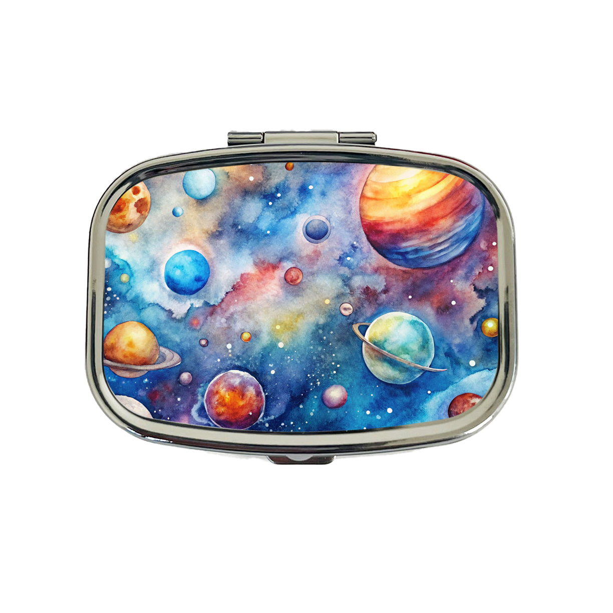 Outer Space Watercolor Astronomy Travel Pill Box Case