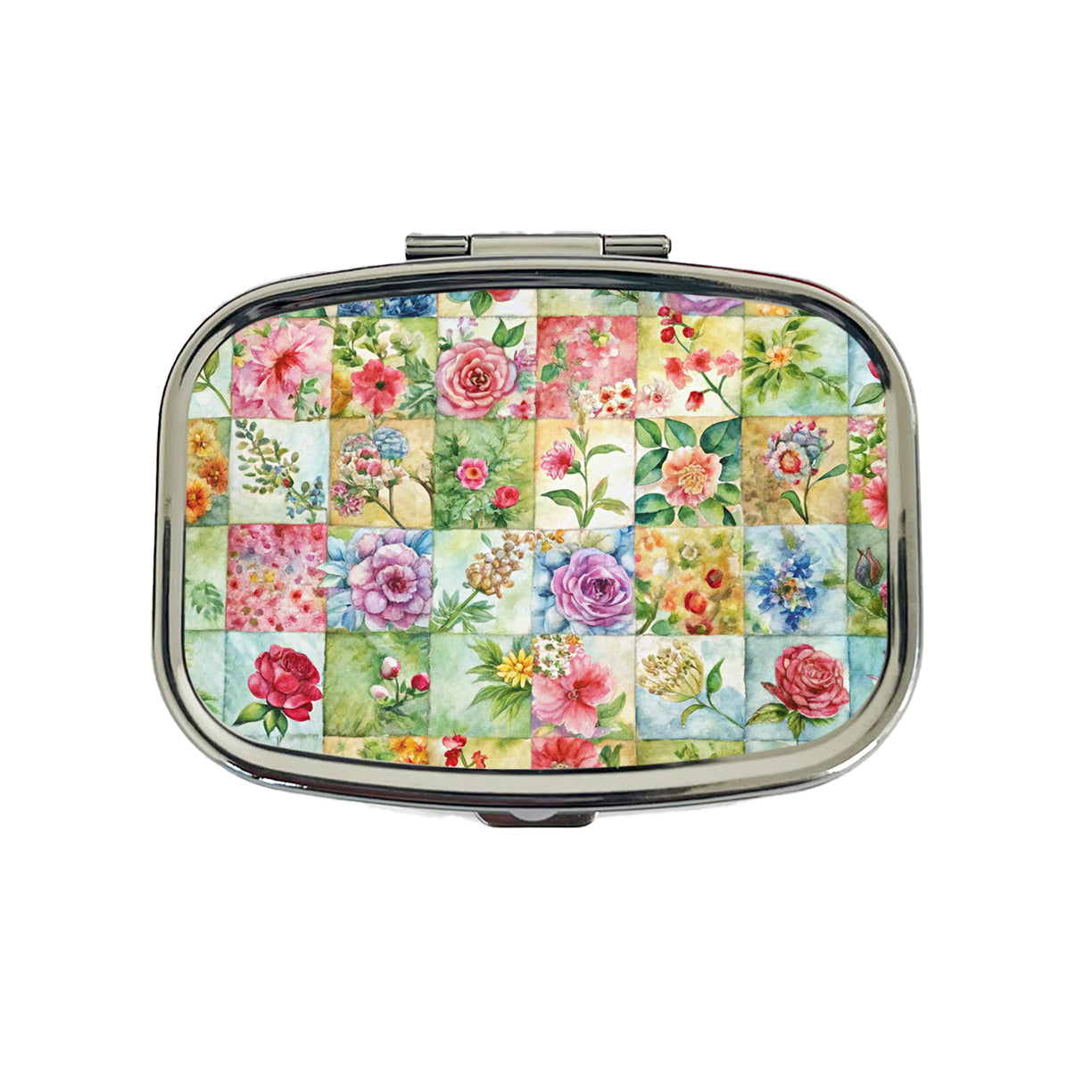 Patchwork Floral Quilt Quilter Sewing Watercolor Travel Pill Box Case