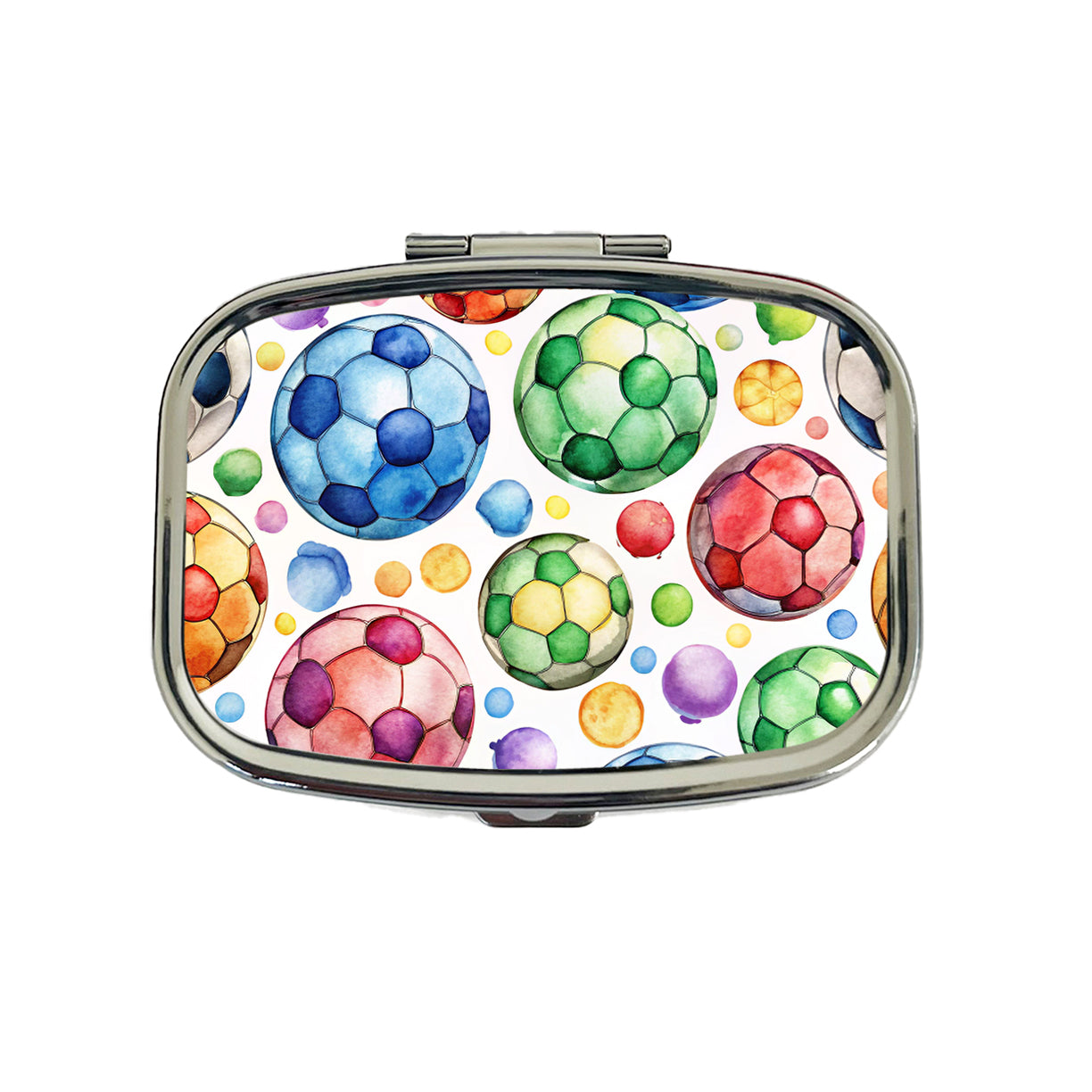 Rainbow Soccer Balls Watercolor Football Travel Pill Box Case
