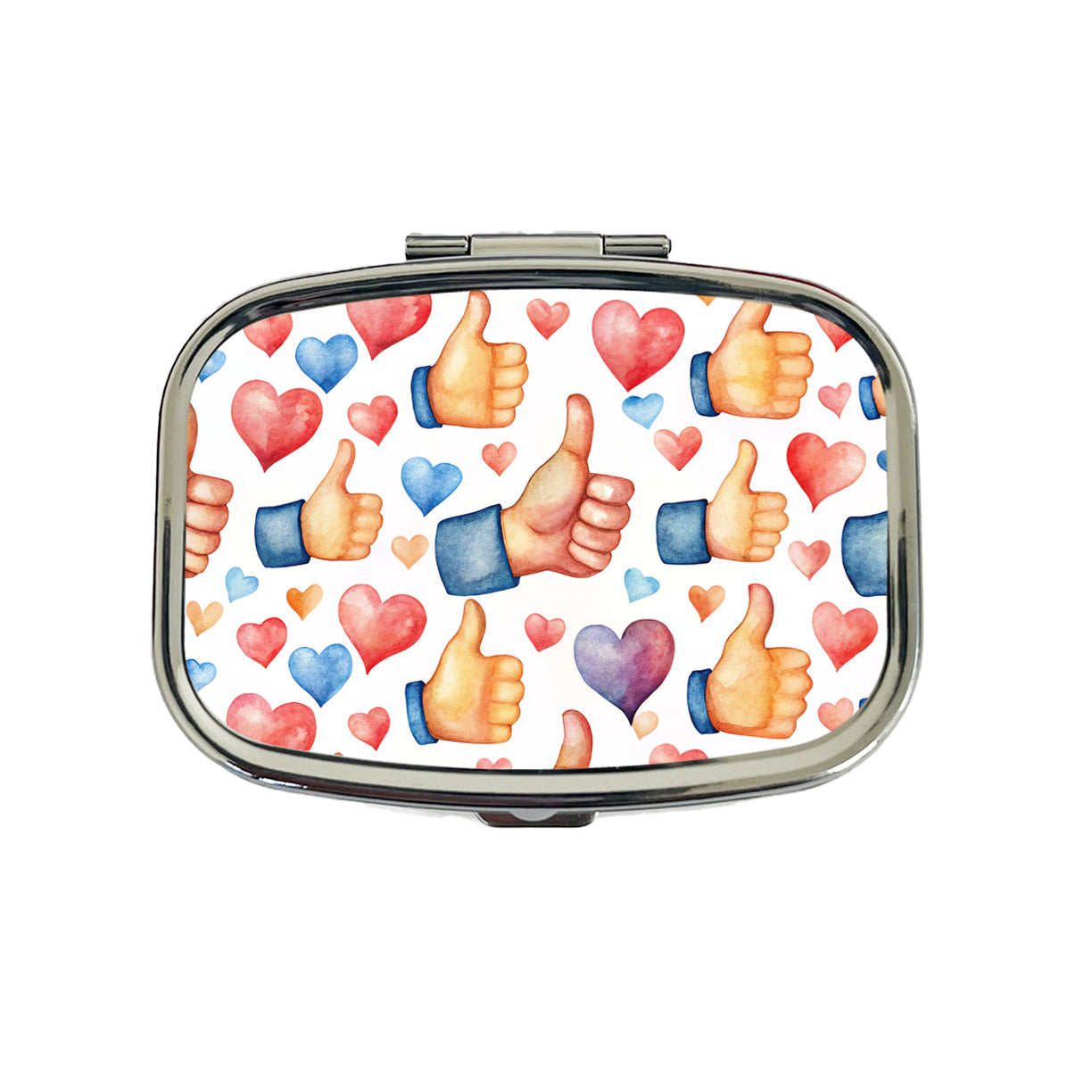 Thumbs Up Hearts Watercolor Travel Pill Box Case