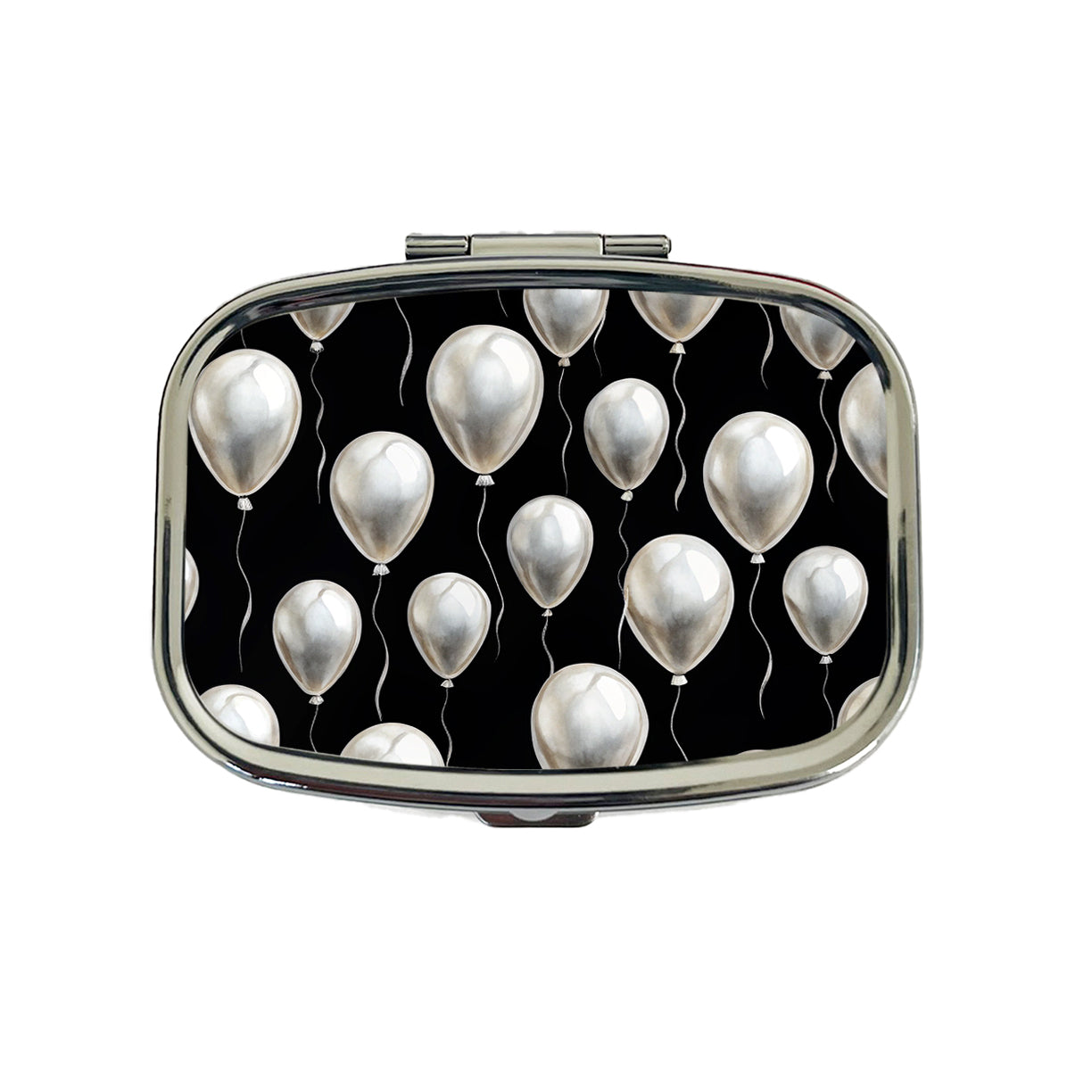 White Balloons Black Background Birthday Travel Pill Box Case