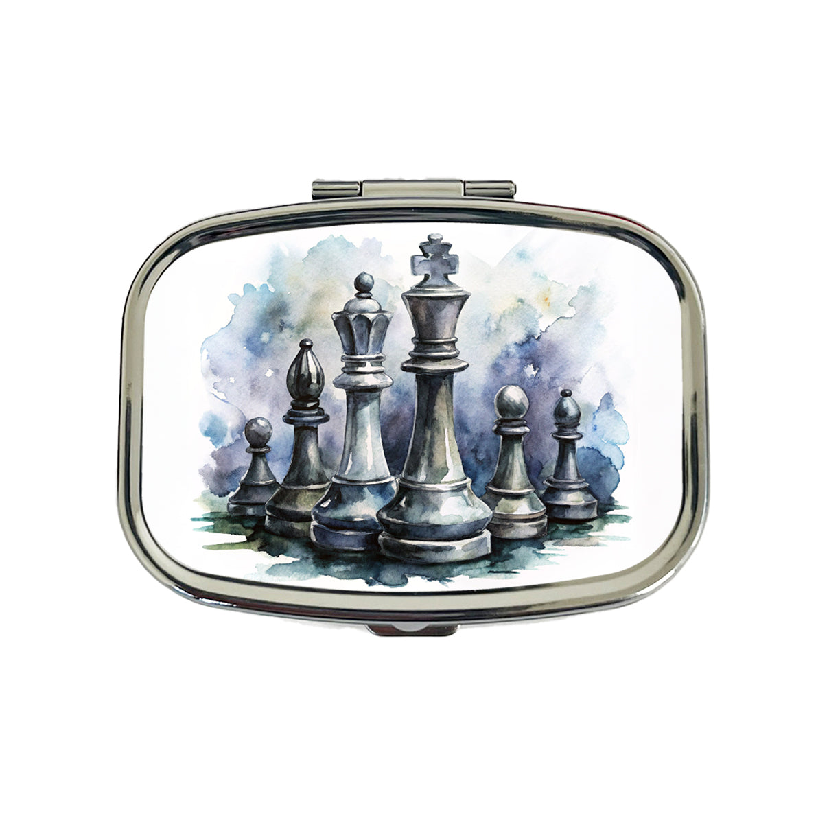 Black And White Chess Pieces Watercolor Travel Pill Box Case