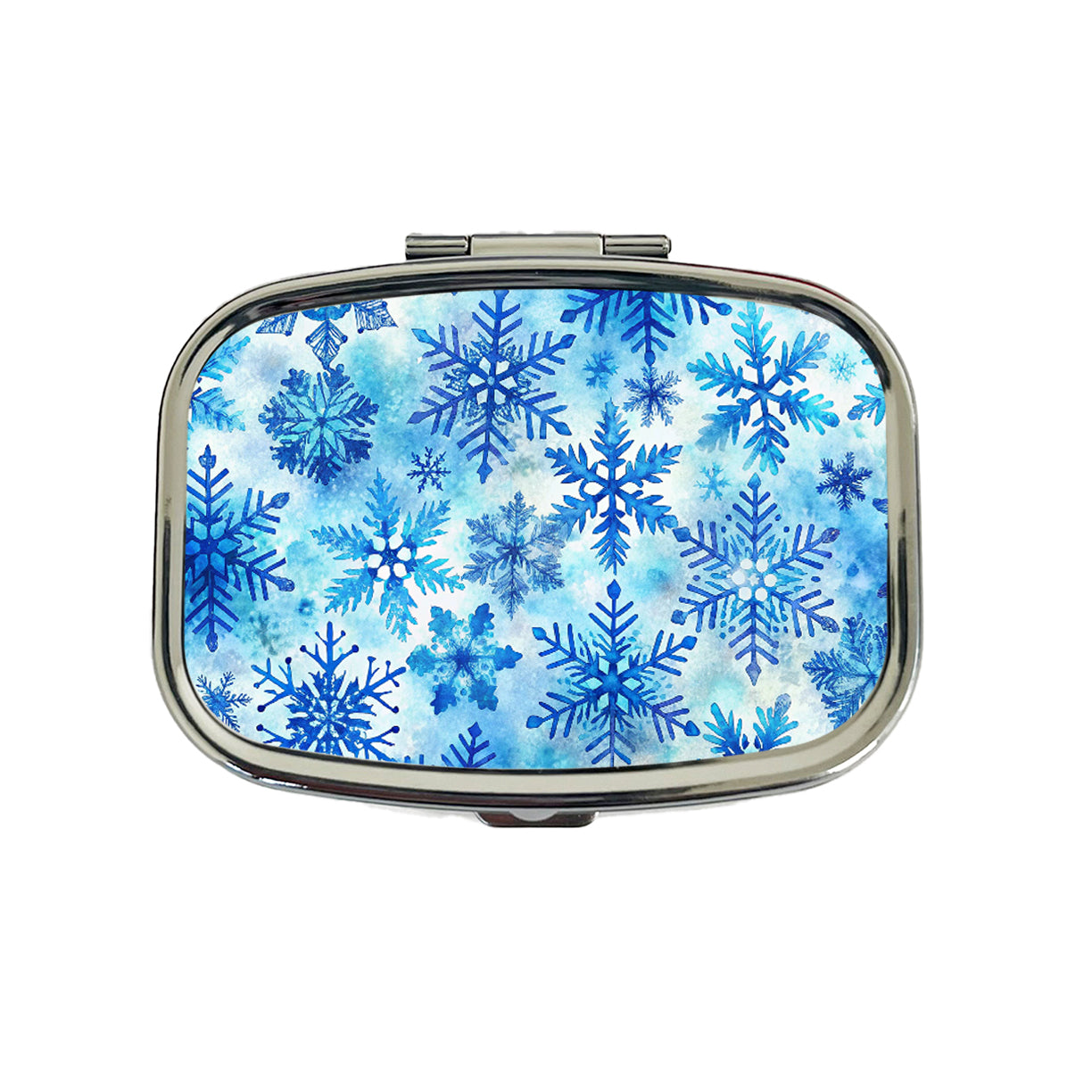 Blue Snowflakes Watercolor Travel Pill Box Case