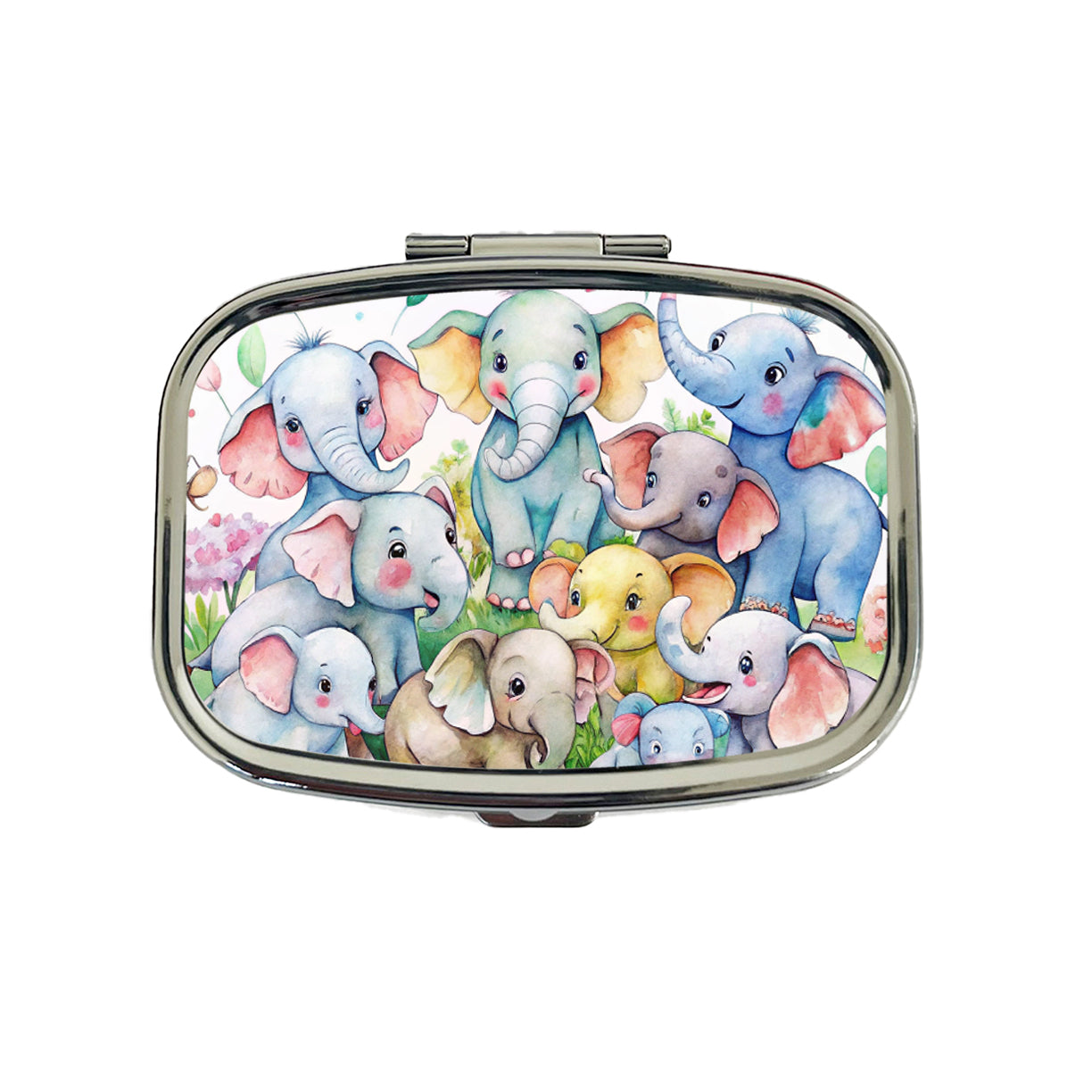 Bunch Of Cute Elephants Watercolor Travel Pill Box Case