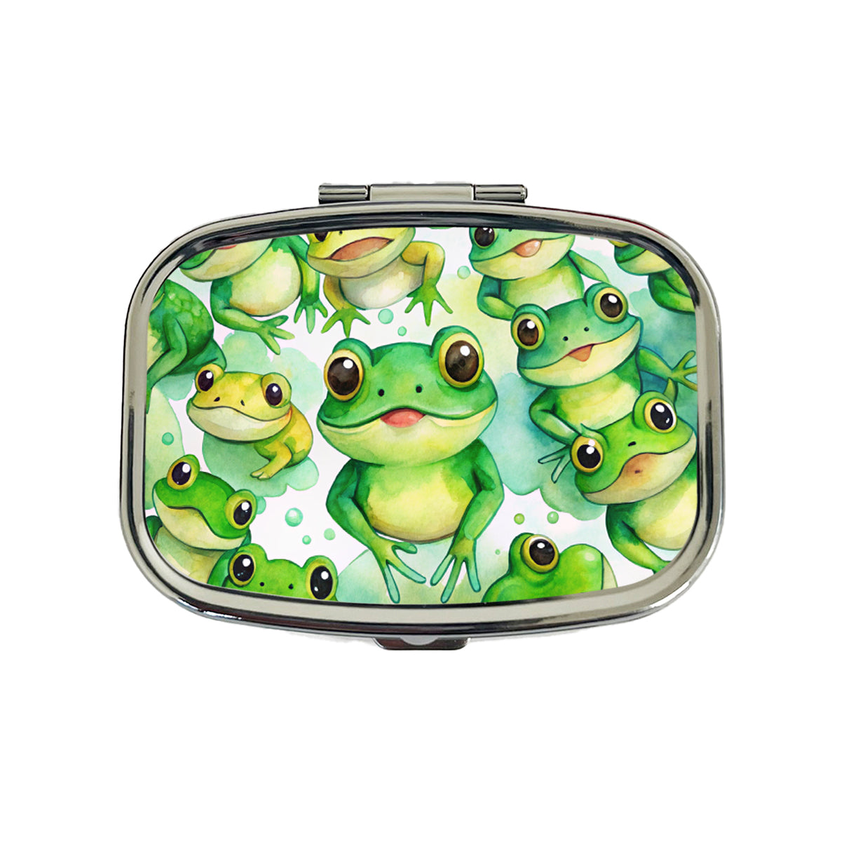 Bunch Of Cute Green Frogs Watercolor Travel Pill Box Case