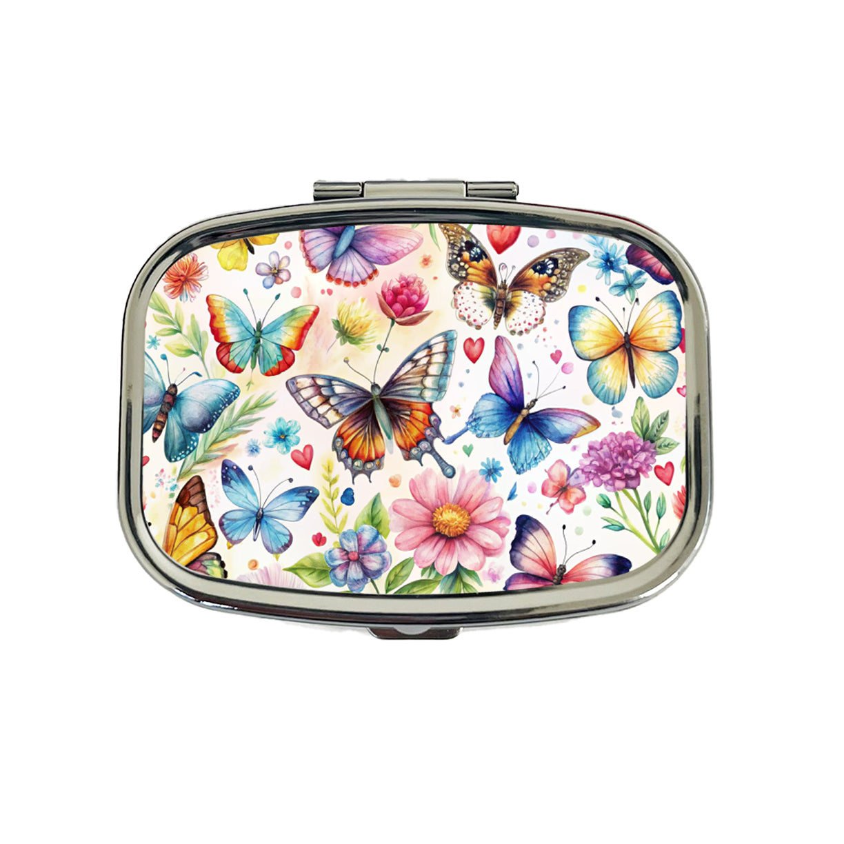 Butterflies Hearts Flowers Beautiful Watercolor Travel Pill Box Case