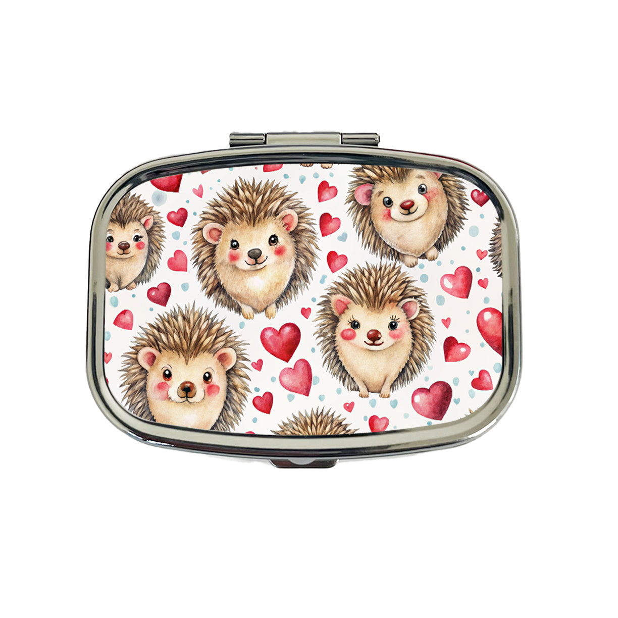 Chibi Hedgehogs And Hearts Watercolor Travel Pill Box Case