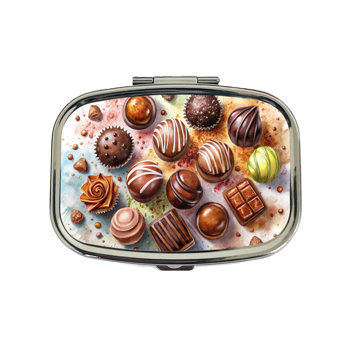 Chocolates Dark Milk Candy Watercolor Travel Pill Box Case