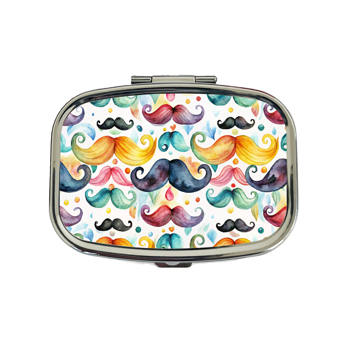 Colorful Mustaches Watercolor Travel Pill Box Case