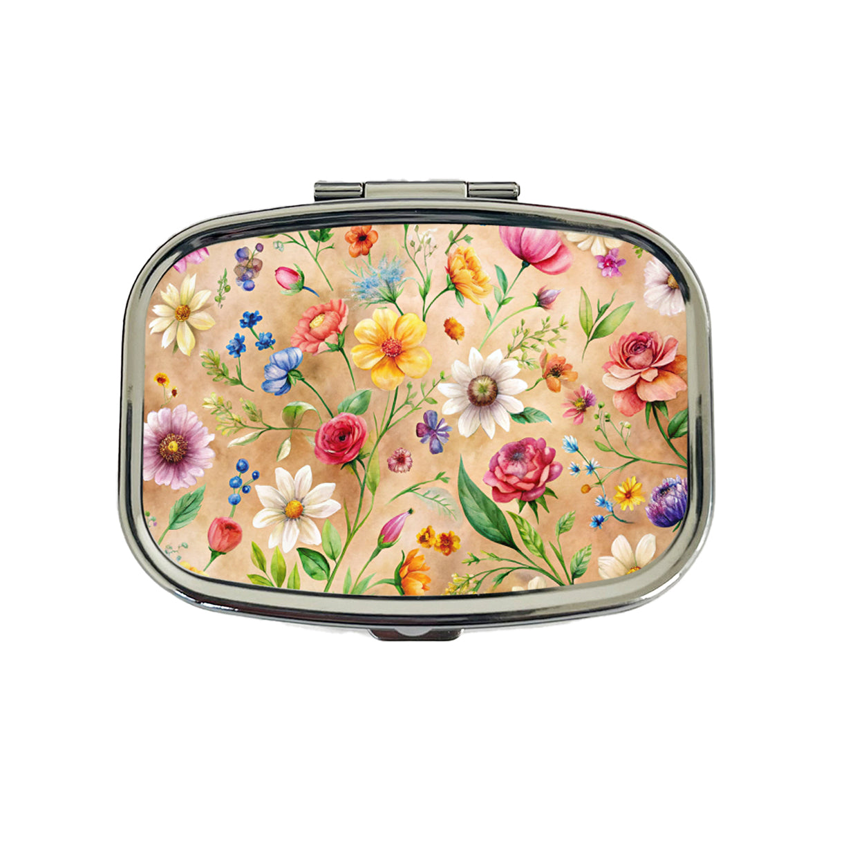 Flowers Tan Background Watercolor Travel Pill Box Case