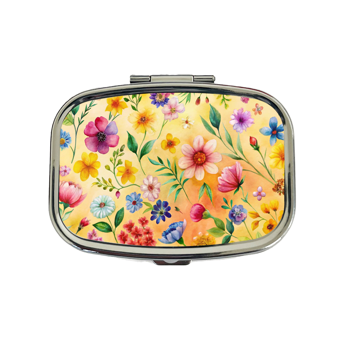 Flowers Yellow Background Watercolor Travel Pill Box Case
