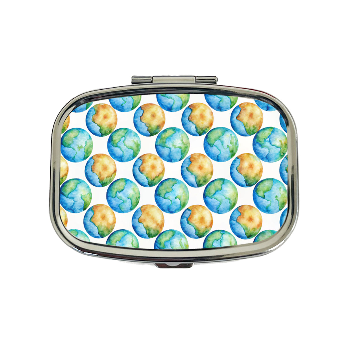 Globes Earth Pattern Watercolor Travel Pill Box Case