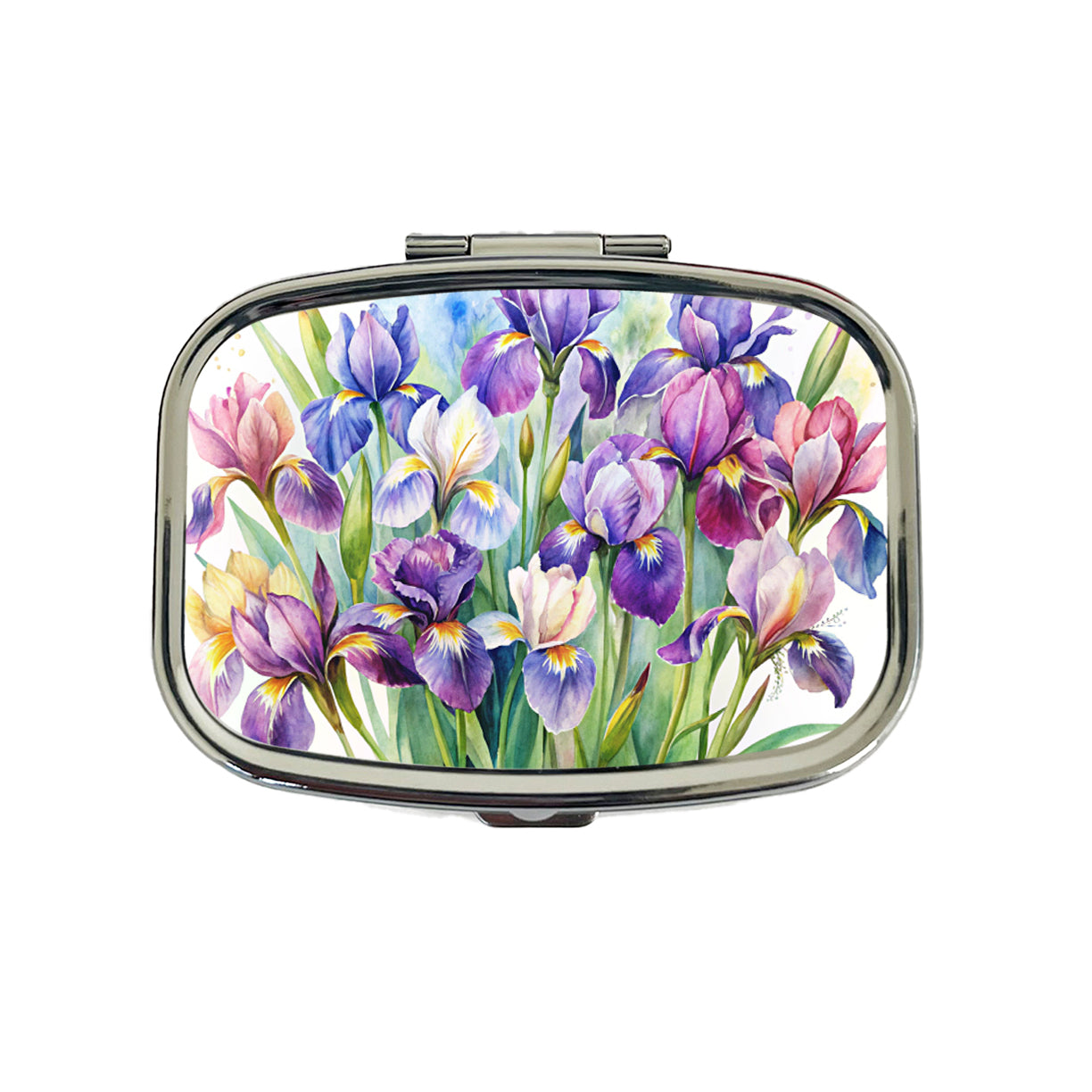 Iris Purple Pretty Flowers Watercolor Travel Pill Box Case