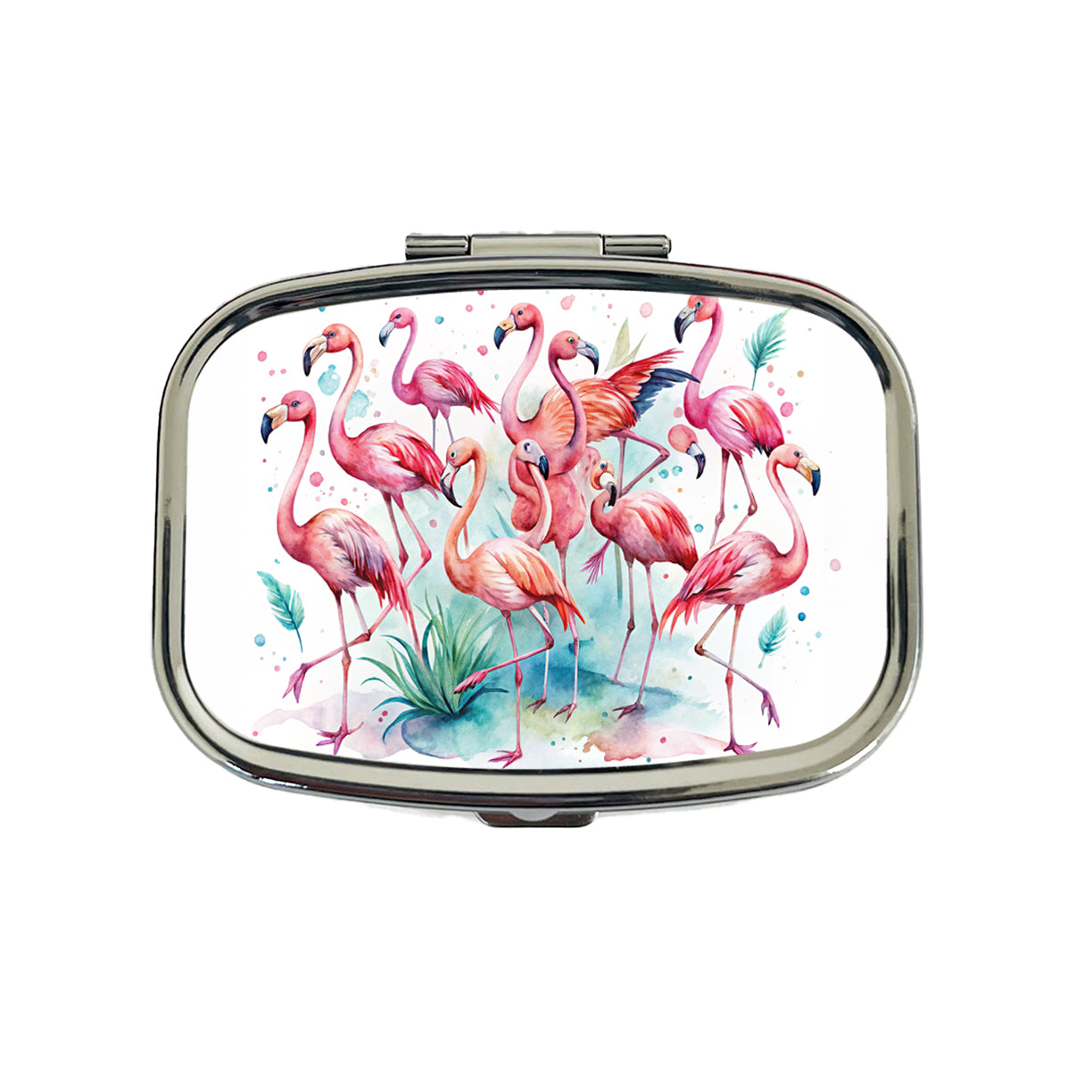 Lots Of Flamingos Watercolor Travel Pill Box Case
