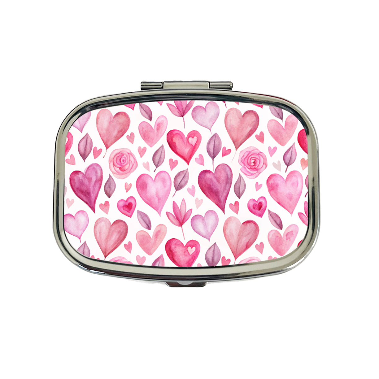 Love Pink Hearts Valentine's Day Travel Pill Box Case