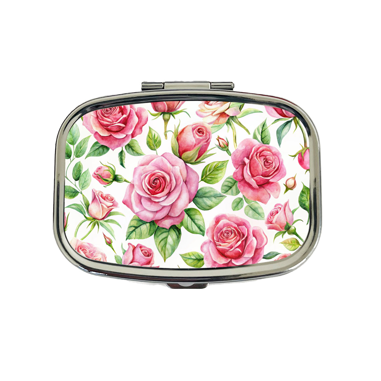 Pink Roses Flowers Watercolor Travel Pill Box Case