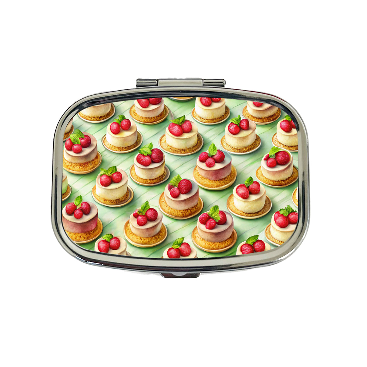 Tiny Cheesecakes On Plates In A Row Travel Pill Box Case
