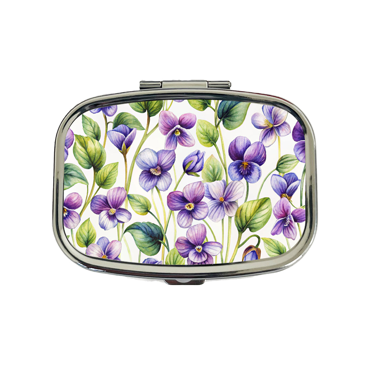 Violets Flowers Watercolor Travel Pill Box Case