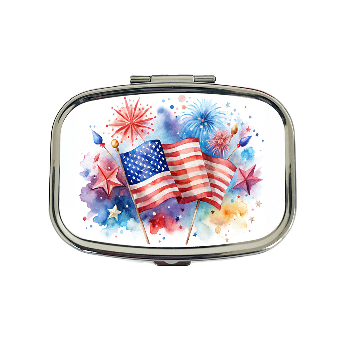 4th Of July Patriotic Independence Day Watercolor Travel Pill Box Case