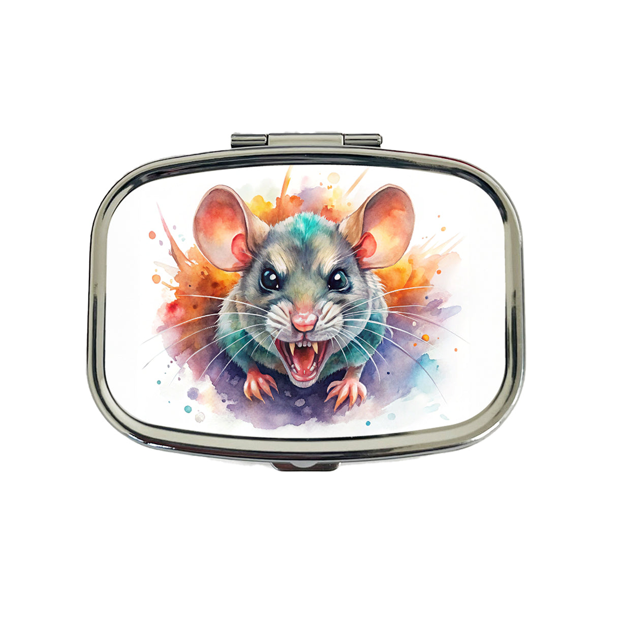 Angry Mad Mouse Watercolor Travel Pill Box Case