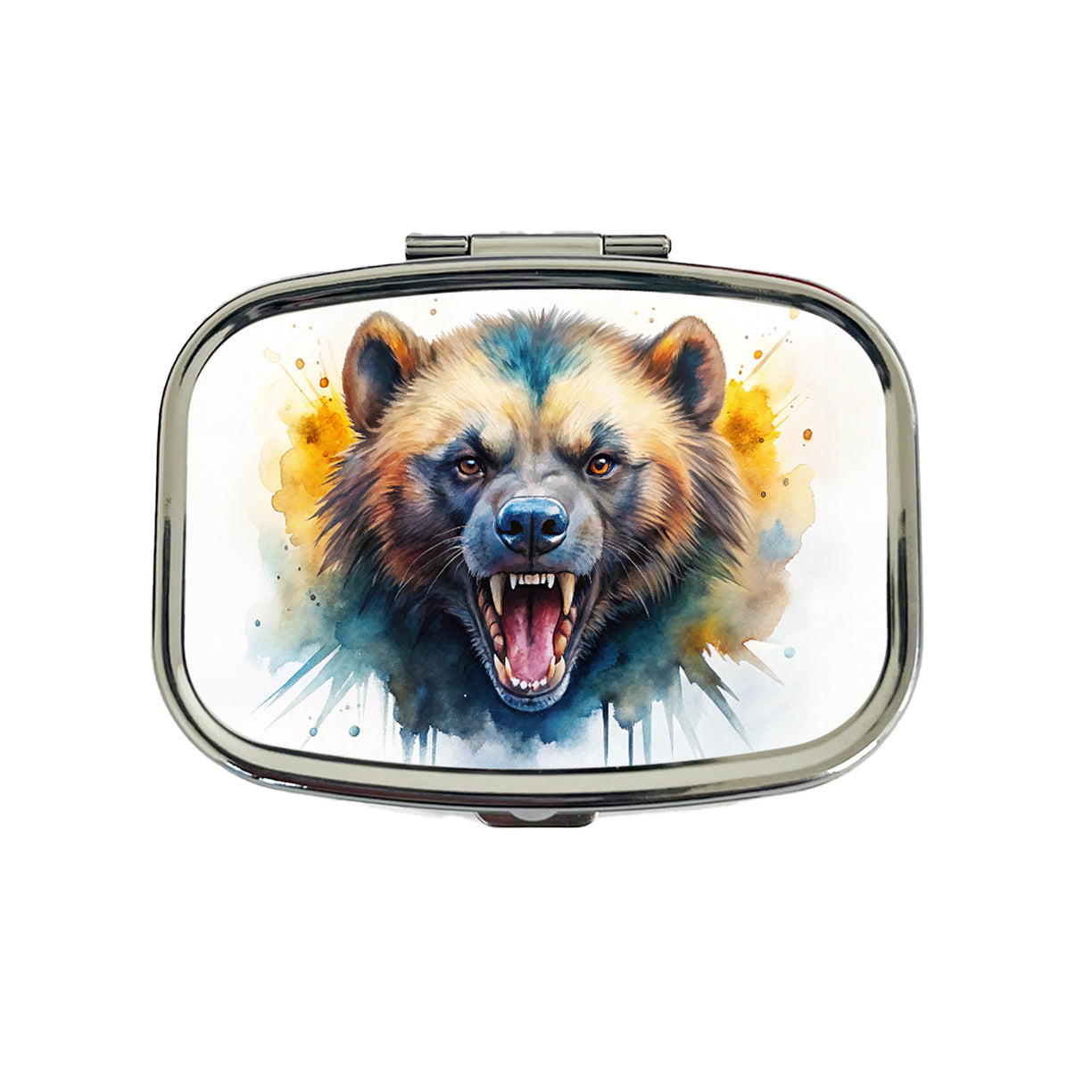 Angry Mad Wolverine Watercolor Travel Pill Box Case