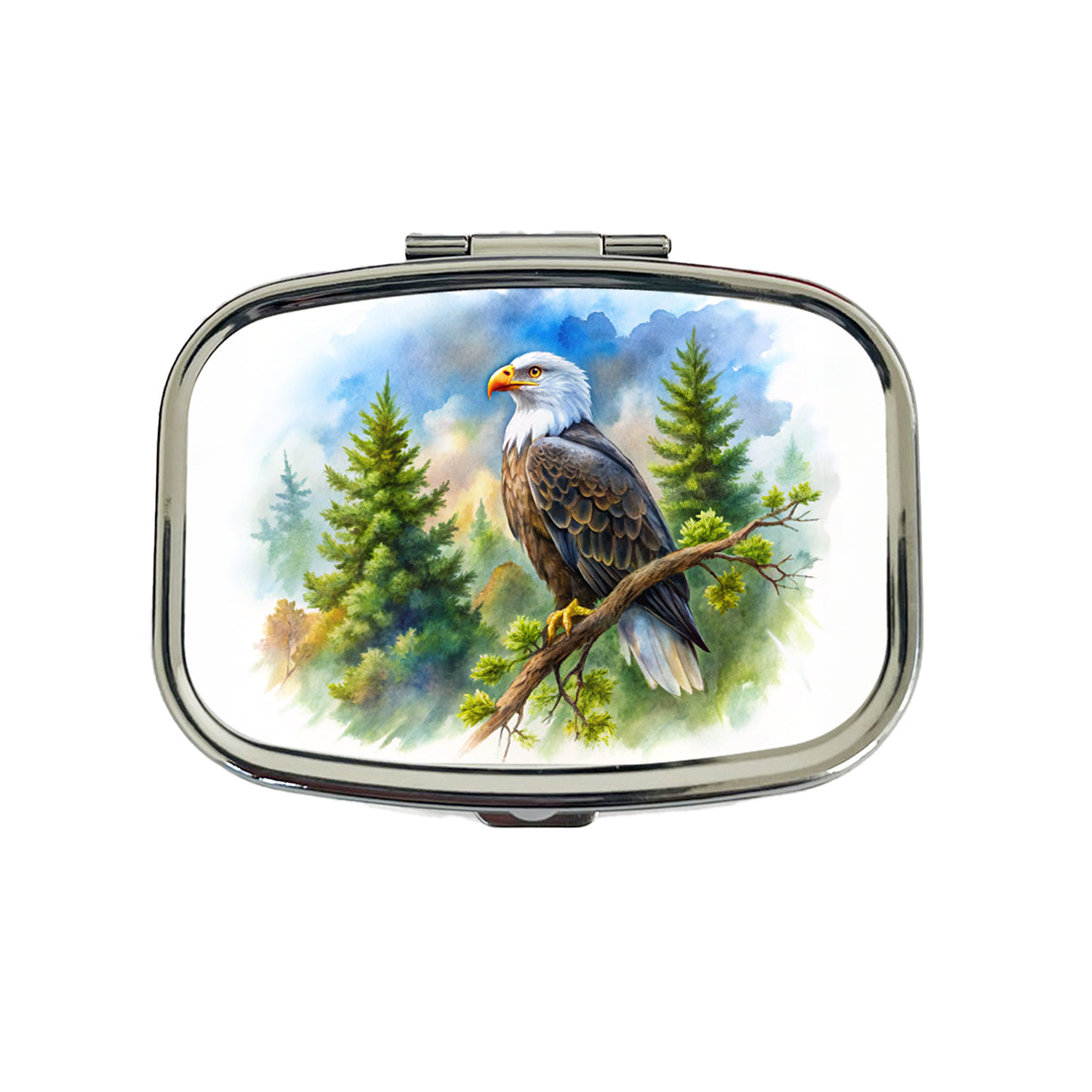 Bald Eagle In Tree Watercolor Travel Pill Box Case