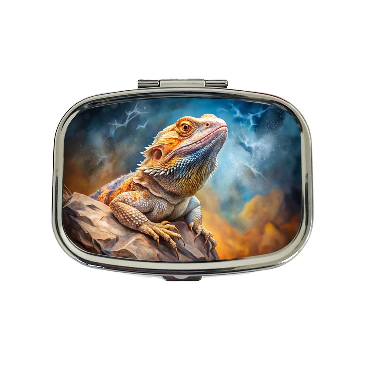 Bearded Dragon Lizard On Rock Stormy Scene Reptile Watercolor Travel Pill Box Case